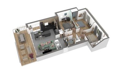 Appartement sur toit - 74 m² - 3 pièces