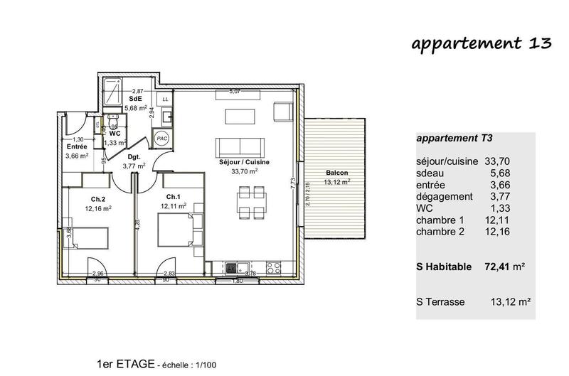 Appartement - 72 m² - 3 pièces