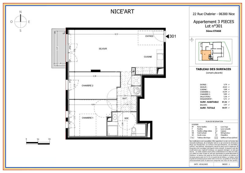 Appartement - 61 m² - 3 pièces