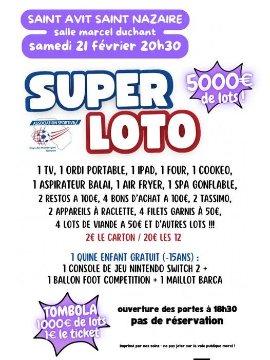 Super loto de l'Association sportive Pays de Montaigne Gurçon