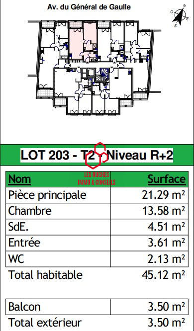 Appartement - 45 m² - 2 pièces