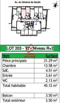 Appartement - 45 m² - 2 pièces