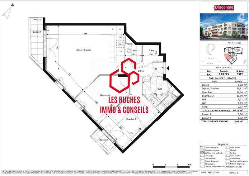 Appartement - 67 m² - 3 pièces