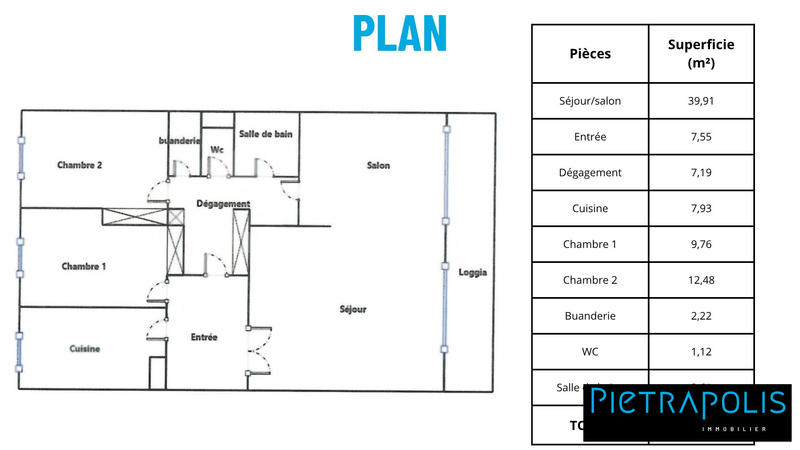 Appartement - 97 m² - 3 pièces