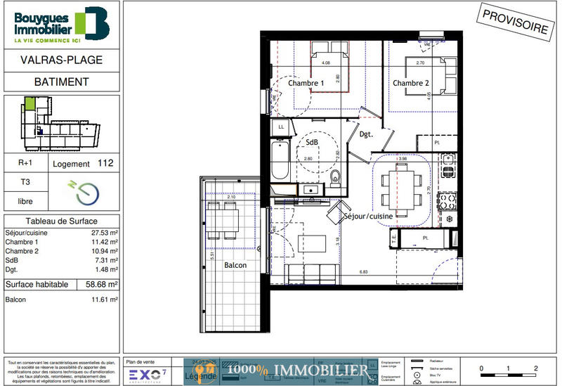 Appartement - 59 m² - 3 pièces