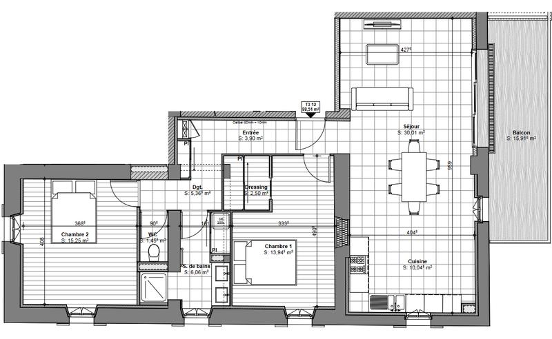 Appartement - 89 m² - 3 pièces