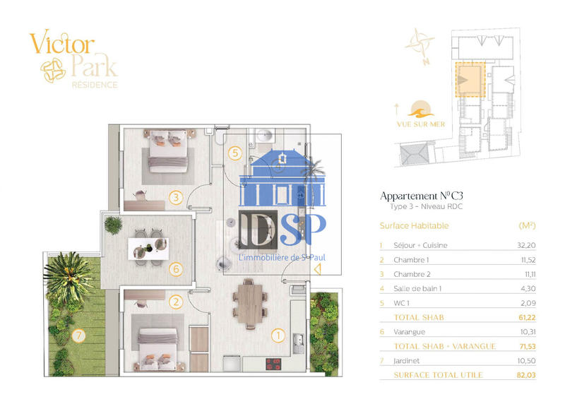 Appartement - 61 m² - 3 pièces