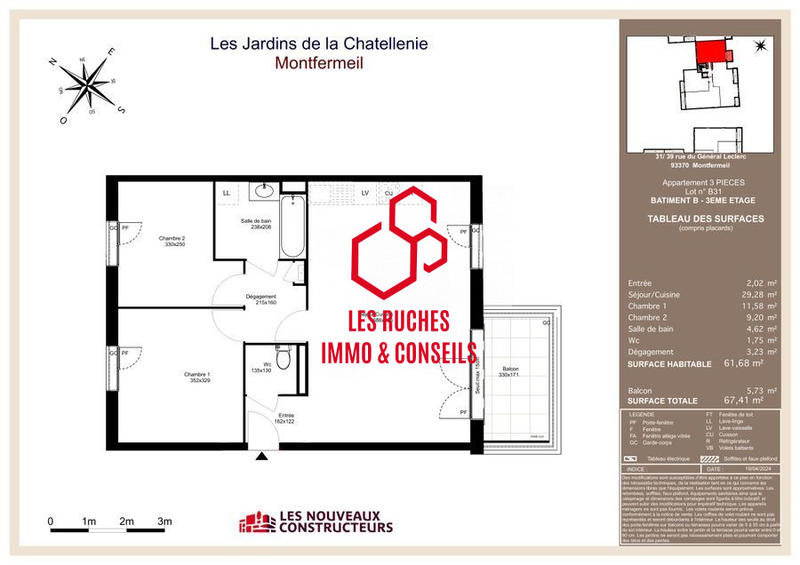 Appartement - 60 m² - 3 pièces