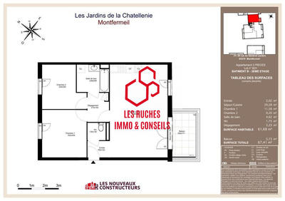 Appartement - 60 m² - 3 pièces