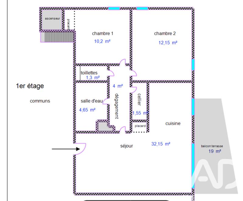 Appartement - 66 m² - 3 pièces