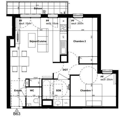 Appartement - 57 m² - 3 pièces