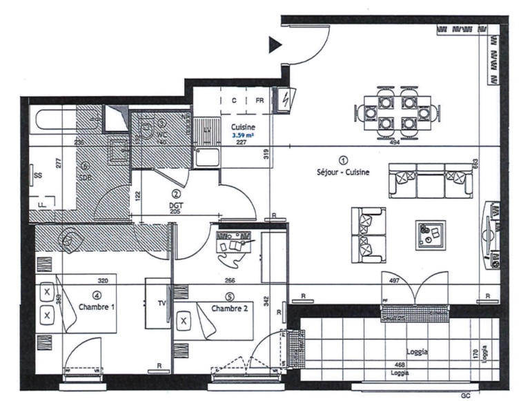 Appartement - 69 m² - 3 pièces