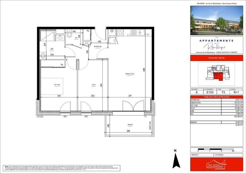 Appartement - 63 m² - 3 pièces