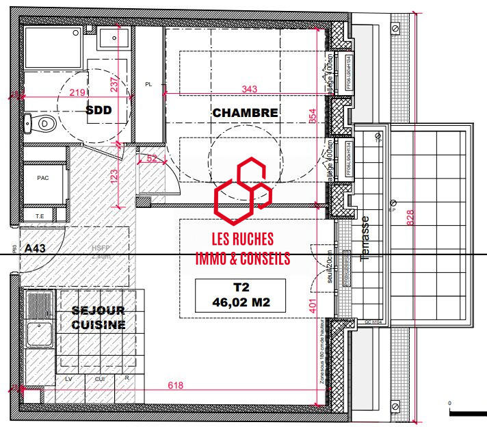 Appartement - 46 m² - 2 pièces