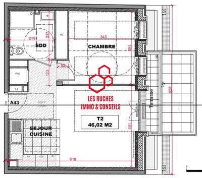 Appartement - 46 m² - 2 pièces