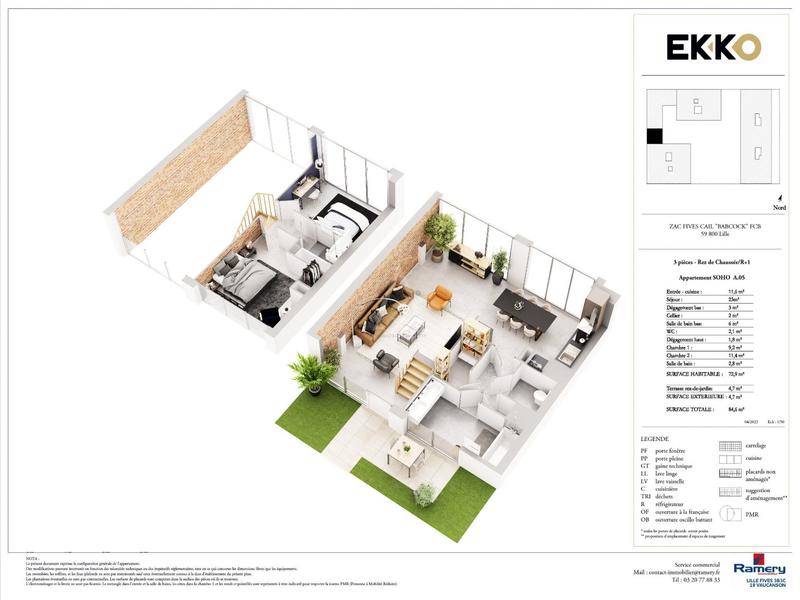 Appartement - 73 m² - 3 pièces