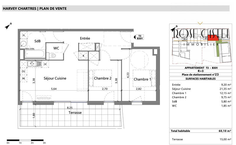 Appartement - 60 m² - 3 pièces