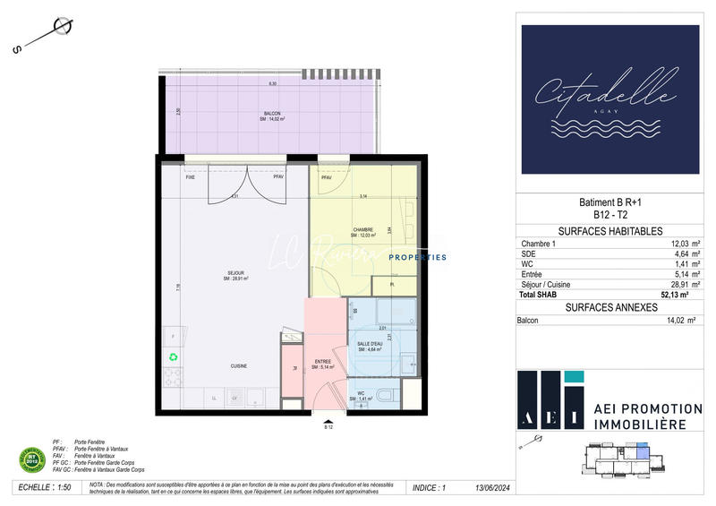 Appartement - 52 m² - 2 pièces
