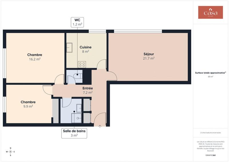 Appartement - 70 m² - 3 pièces