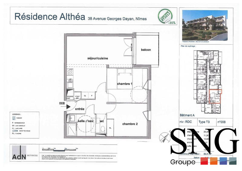 Appartement - 59 m² - 3 pièces