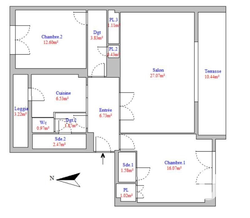 Appartement - 82 m² - 3 pièces
