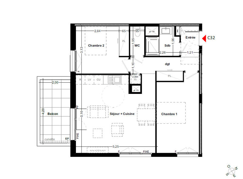 Appartement - 64 m² - 3 pièces