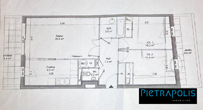 Appartement - 65 m² - 3 pièces