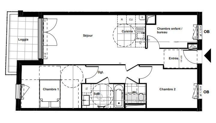 Appartement - 65 m² - 3 pièces
