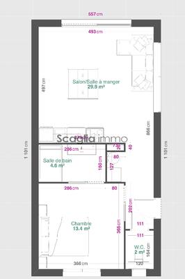 Appartement - 50 m² - 2 pièces