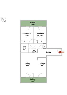 Appartement - 66 m² - 3 pièces