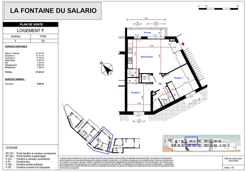 Appartement - 61 m² - 3 pièces