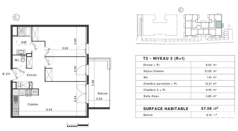 Appartement - 58 m² - 3 pièces