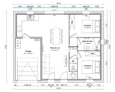 Maison - 60 m² - 3 pièces