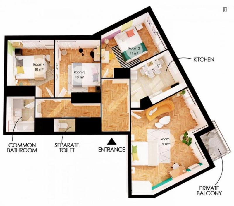 Chambre - 12 m² - 4 pièces