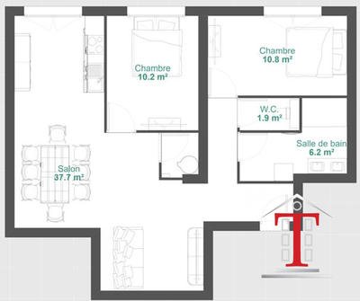 Appartement - 85 m² - 4 pièces