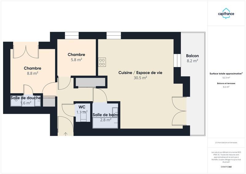 Appartement - 52 m² - 3 pièces