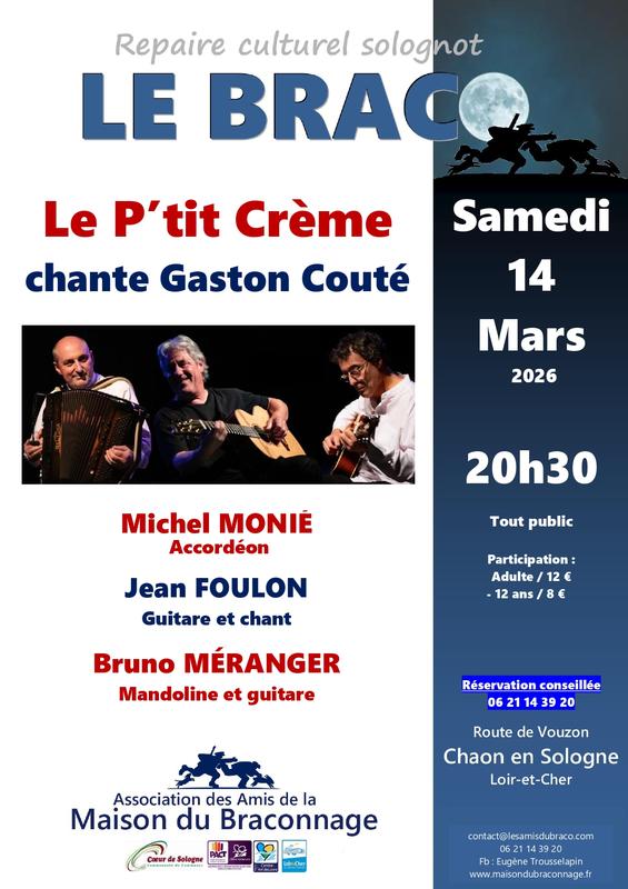 Concert le P'tit Crème chante Gaston Couté à la Maison du Braconnage de Chaon