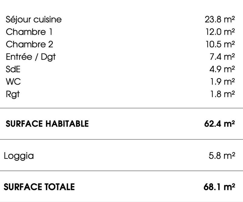 Appartement - 62 m² - 3 pièces