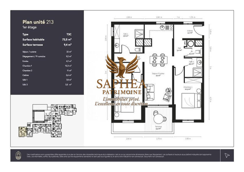 Appartement - 74 m² - 3 pièces