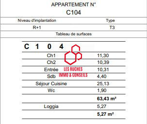 Appartement - 63 m² - 3 pièces