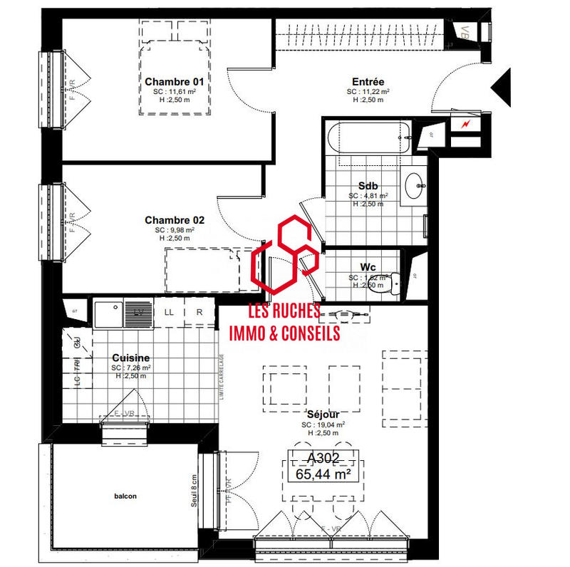 Appartement - 65 m² - 3 pièces