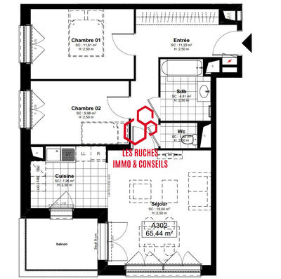 Appartement - 65 m² - 3 pièces