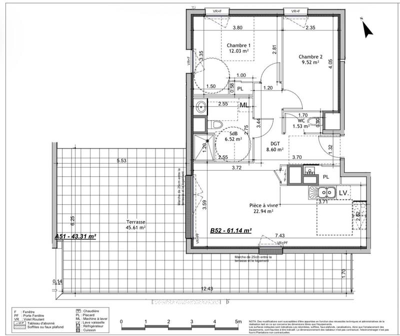 Appartement - 61 m² - 3 pièces
