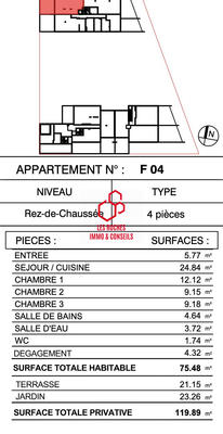 Appartement - 75 m² - 4 pièces