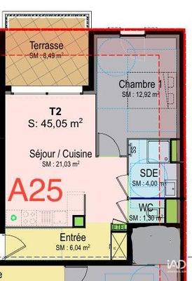 Appartement - 45 m² - 2 pièces