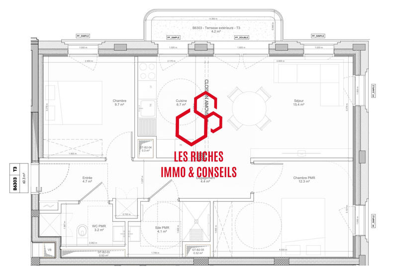 Appartement - 60 m² - 3 pièces