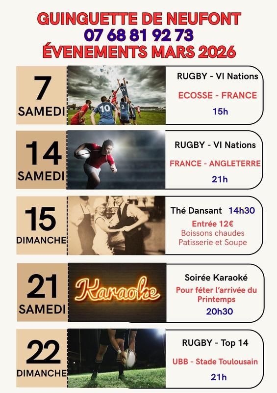 Rugby VI Nations - Ubb - Stade Toulousain - la guinguette de Neufont