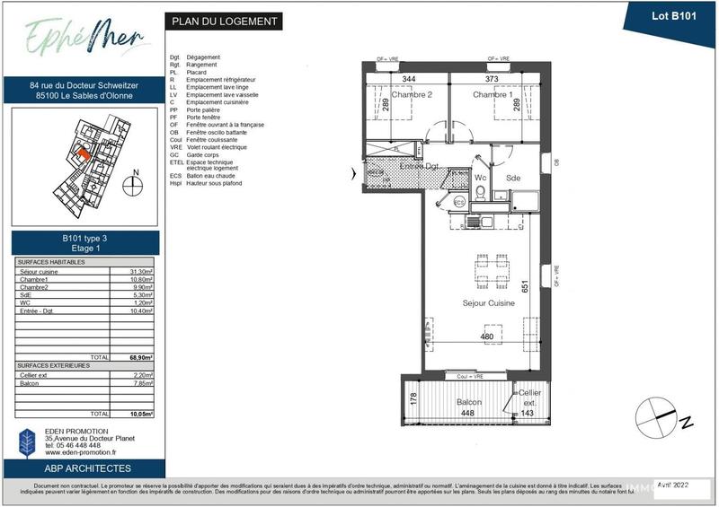 Appartement - 69 m² - 3 pièces