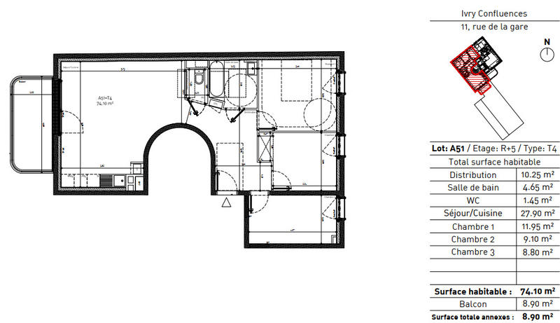 Appartement - 74 m² - 4 pièces