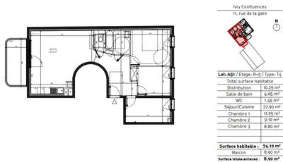 Appartement - 74 m² - 4 pièces